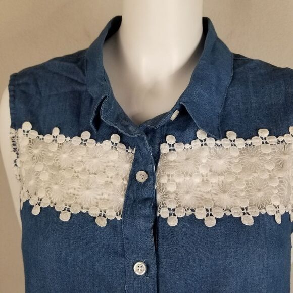 Toto Collection Button Front Collared Tie Front Light Blue Shirt Size 1X - Picture 5 of 8